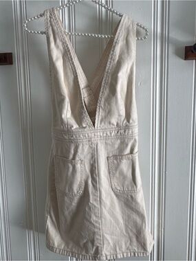 BDG Cream Denim Pinafore Dress